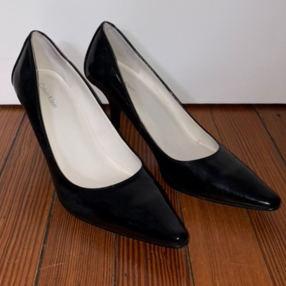 Calvin Klein Black Patent Leather Heels 7.5 M